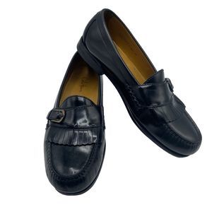 Cole Haan Black Leather Pinch Buckle Monk Strap Kiltie Loafer Shoe Women's 9.5